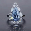 Simple Luxury Pear Shape High Carbon 925 Silver Plated Platinum Water Drop Blue Ring Jewelry