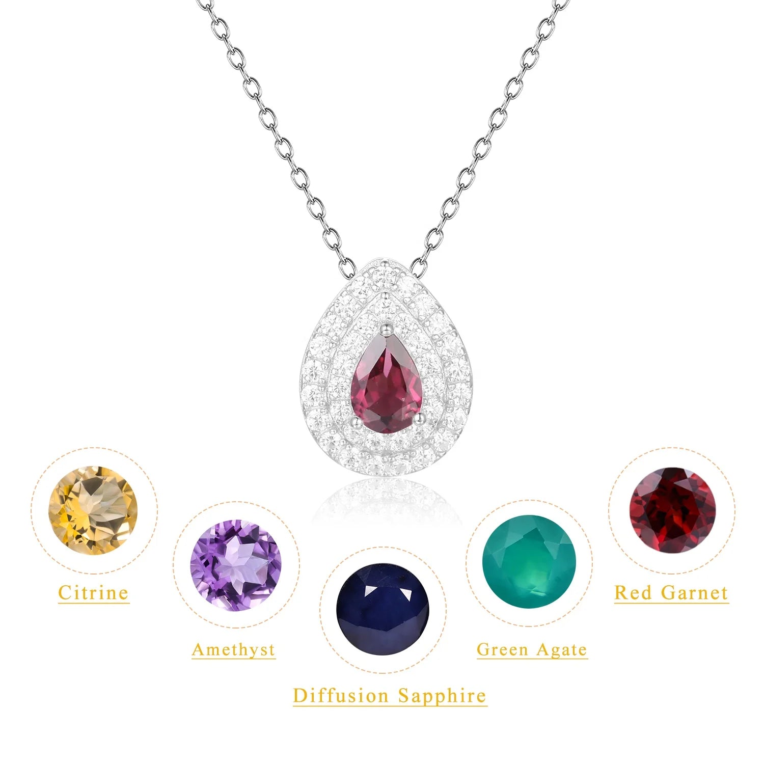 OL0853 Abiding Shield New Plating Tech Multi Natural Gemstone Engraving Water Drop 925 Sterling Silver Pendant