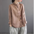 M-4XL Autumn New Slanted Front Colorful Button Shirt Cotton Hemp Retro Casual Loose Collar Long Sleeve Shirt