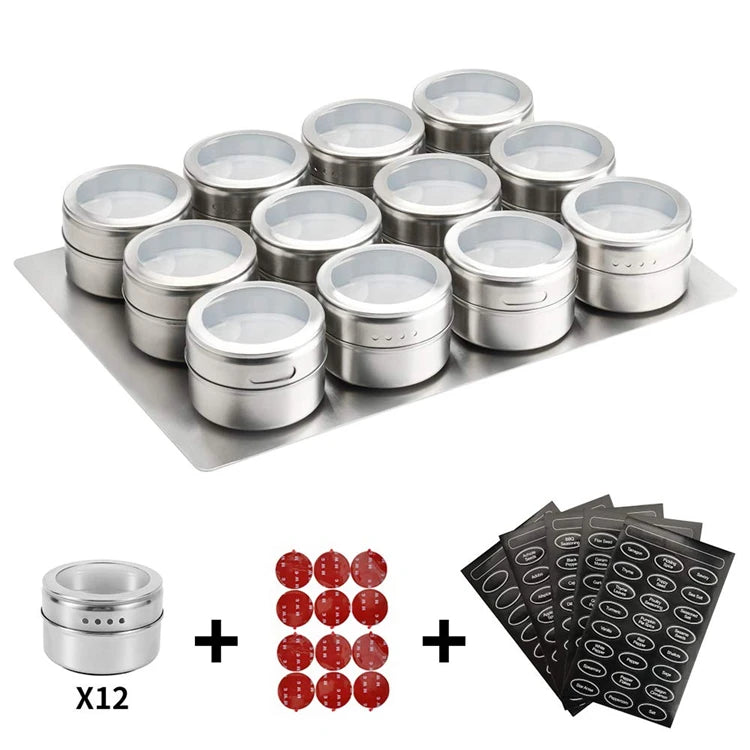 Magnetic Eco-Friendly Spice Jars with Wall Mounted Rack Stainless Steel Spice Tins Spice Seasoning Containers