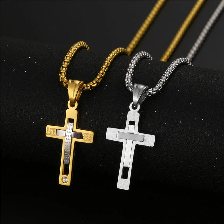 Hot Selling Crystal Cross Pendant Stainless Steel Jewelry Men Necklace