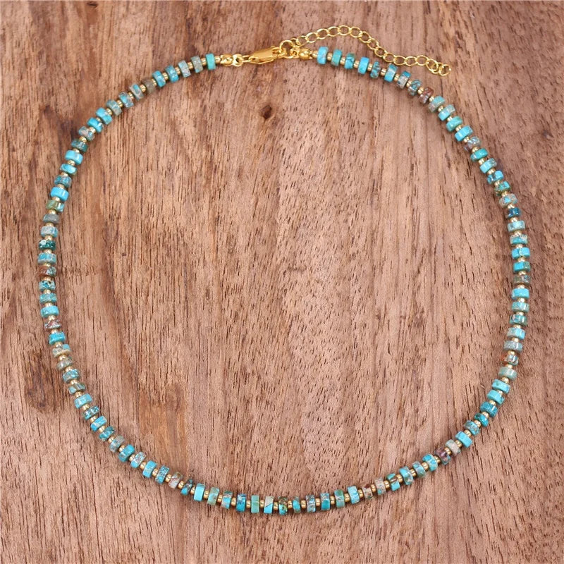 Bohemian Natural Stone Turquoise Jasper Seed Beads Choker Necklace Boho Holiday Torques Collar Necklace Jewelry Dropshipping
