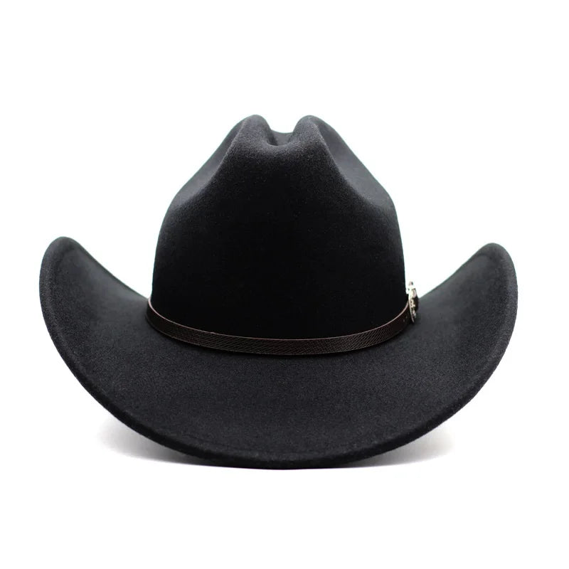 Custom Fashion Trendy Quality Bulk Beer bar Events Sombreros Large Head Black Faux Wool Felt Western Cowboy Hats for Men