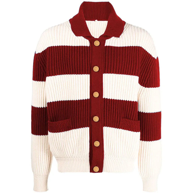 Custom LOGO OEM & ODM Men's Stripe Polo Cardigan Varsity Classic Pullover Sweater