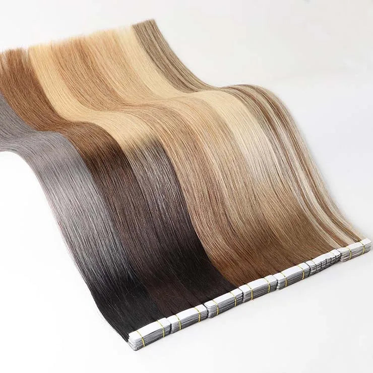 Wholesale Russian Tape in Hair Extensions 100% Human Hair Remy 1b Natural Raw Double Drawn Invisible Virgin Tape in Human Hair
