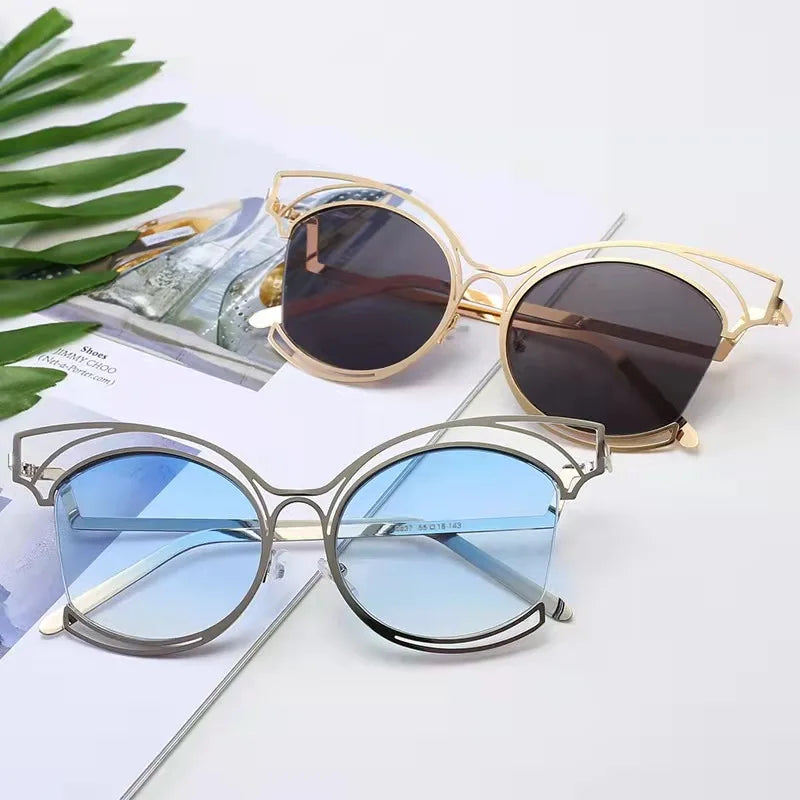 8937 Wholesale Women Fashion Metal Cat Eye Sun Glasses Men Luxury Womens Custom Eyewear Frames Sunglasses 2022
