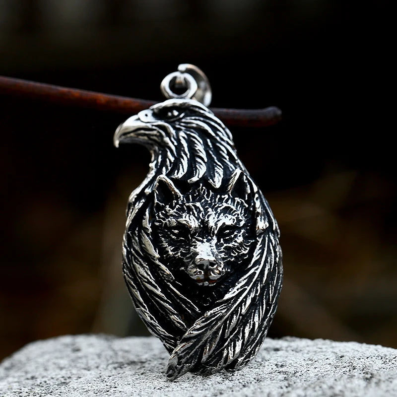 SS8-145P New Fashion 316L Stainless Steel Viking Wolf Raven Eagle Pendant Animal Necklace for Men Vintage Jewelry Wholesale