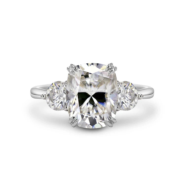 3ct 8*9 Cushion d Color Vvs Moissanite 14k White Gold Three Stones Moissanite Engagement Wedding Lady Moissanite Rings