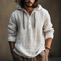 Autumn Spring Fashion Selling Long Sleeve Blank Hoodie Linen Shirt for Men Casual Hooded Linen Shirt