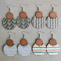 Boho New Women's Geometric Round Panel Earrings Vintage Handmade Printed Striped Leaf Wood Pendant Earrings