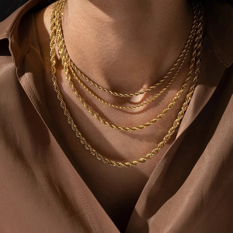 E-Manco 2/3/4/5MM 316 Twist Rope Chain Necklace Stainless Steel Never Fade Waterproof Men Women Jewelry Gold Color Chains