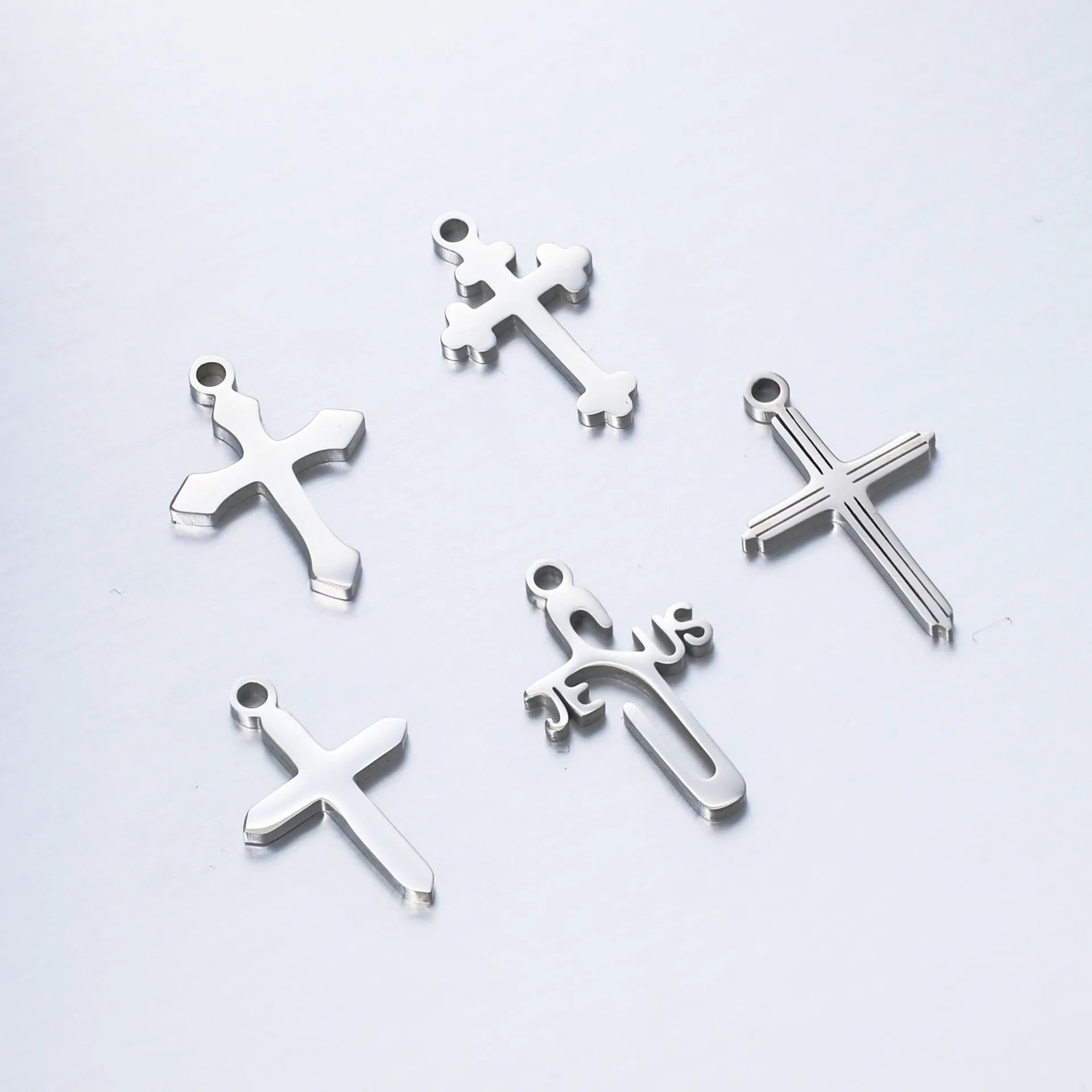 Stainless Steel Mirror Polished Jesus Christ Cross Charms Pendant Silver Color for DIY Jewelry Making