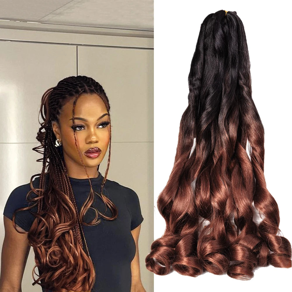 French Curly Pre Stretched Bouncy Curl Braiding Hair Yaki Texture Bouncy Spanish Crochet Hair Ombre Brown French Curly Hair