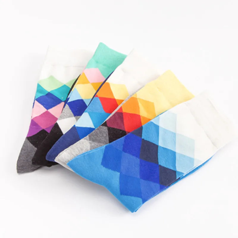 Hot Sale Custom Jacquard Dress Socks for Women Four Seasons Diamond Pattern Men's Socks Promotion