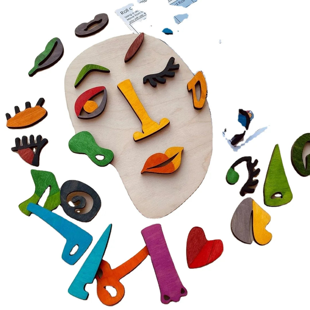 Wooden Montessori Face Puzzles Toys Preschool Early Educational Art Abstract Picasso Facial Puzzle Game Art Imagination Develop
