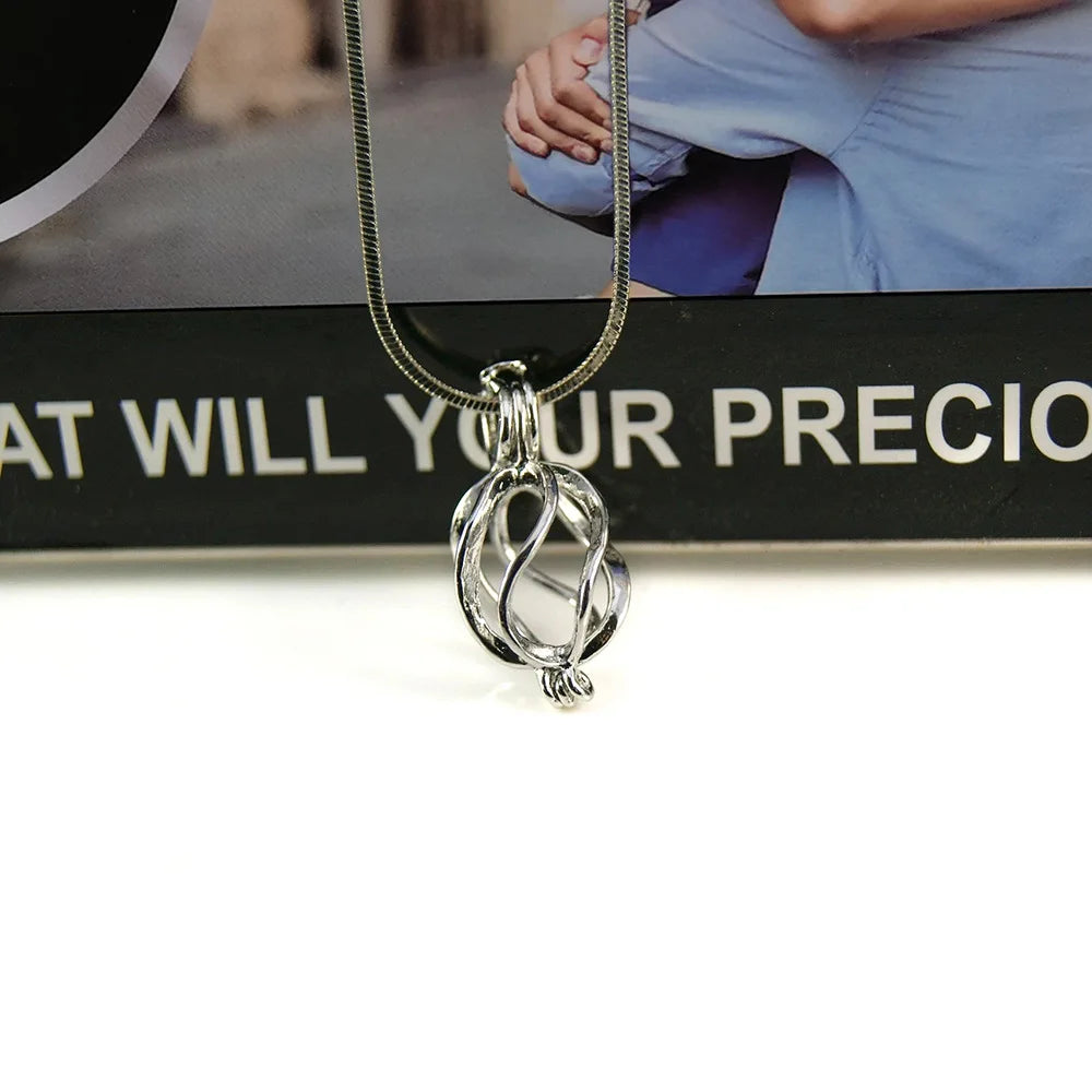 Silver Color Hollow Pearl Twisted Egg Cage Pendant with Bead Caps for DIY Pearl Necklace-Date Party Gift