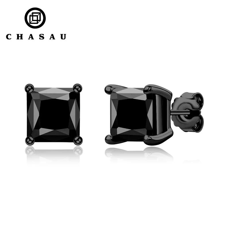 Many Years Factory 925 Sterling Silver Princess Cut 6mm 1.25CT Gemstone Natural Black Agate Stud Earrings