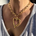 Personalized Stainless Steel Gold Plated Heart Pendant Exaggerated Big Heart Chunky Chain Necklace Earrings Set Fashion Jewelry