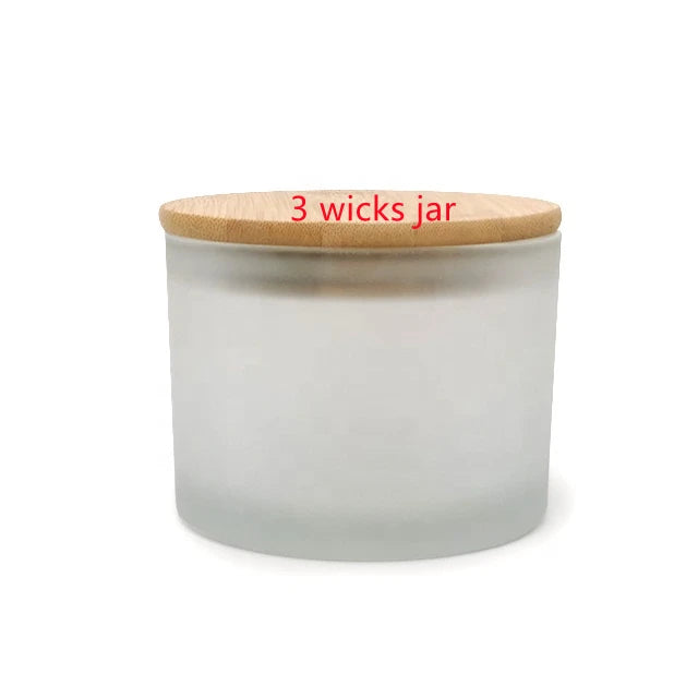 Hot Sell Frosted Wide Mouth Glass Jars Vessels 3 Wicks Candle Jar with Lid Soy Wax Candle Cup Container for Candle Making