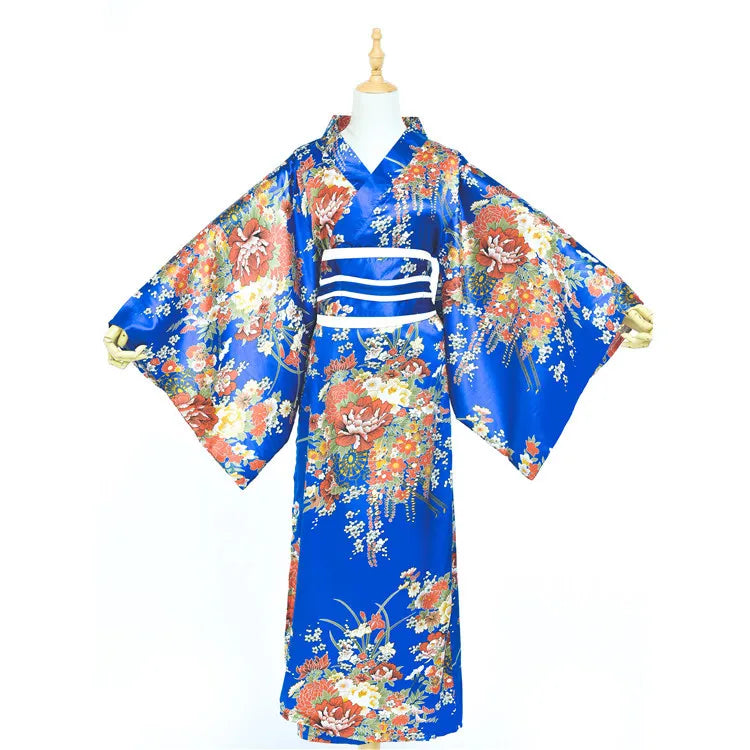 Japanese Anime Women's Kimono Robe Geisha Yukata Sweet Dress Blossom Satin Bathrobe Sleepwear