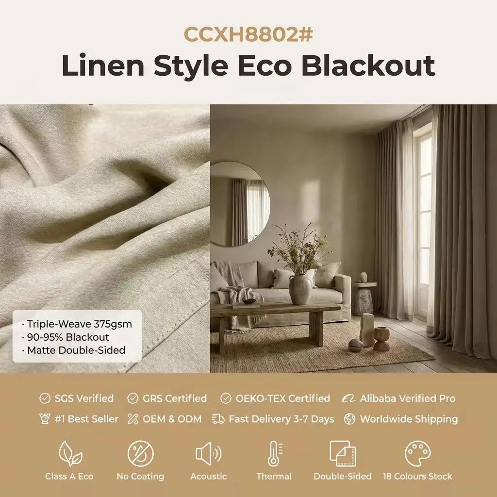 375gsm Linen-Style Eco Blackout | Triple-Weave 90-95% Shading | A-Class Acoustic & Thermal | 18 Colours | CCXH8802#