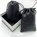 Custom Hard Black Leather Drawstring Pouch for Tools Embossed Logo Faux Leather Gift Bag