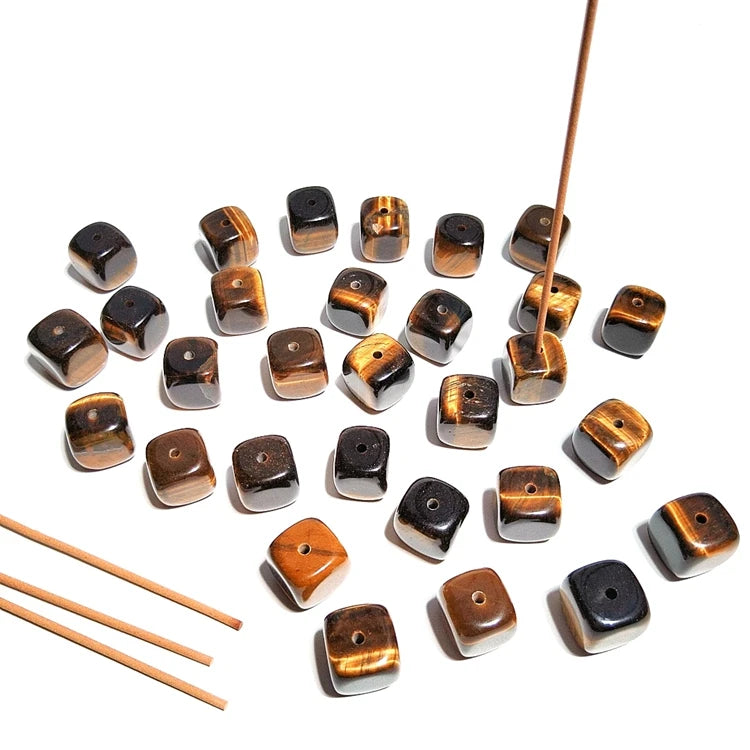 DIY Gemstones Customized logo Jade Stone tiger Eye Cubes Shape Incense Holder Natural Crystal Incense Holder
