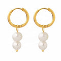 Marka French Style Freshwater Pearl Beaded Hoop Geometric Stainless Steel 18k Gold Plated Huggie Earring