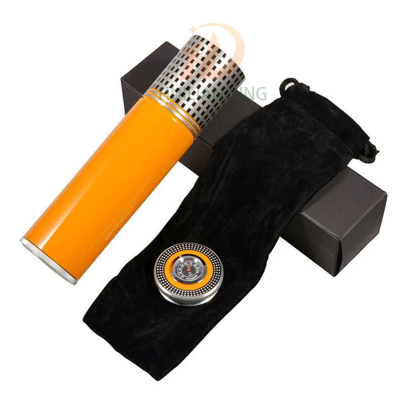 Custom Logo OEM Wholesale Travel Popular Metal Aluminium Cigar Humidifier Tube With Hygrometer