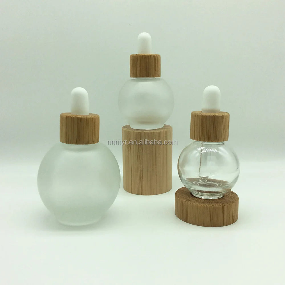 Wholesale Bamboo Cap Frosted Dropper Essential Oil Bottles Available for Customization