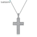 LUOTEEMI Cross Zircon Stone Pendant Necklace Silver Color Jewelry Woman Diamond Cross Pendant Necklace