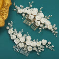 Handmade Gold Plated Ceramic Flower Bridal Engagement Anniversary Wedding Hair Combs with Pearls