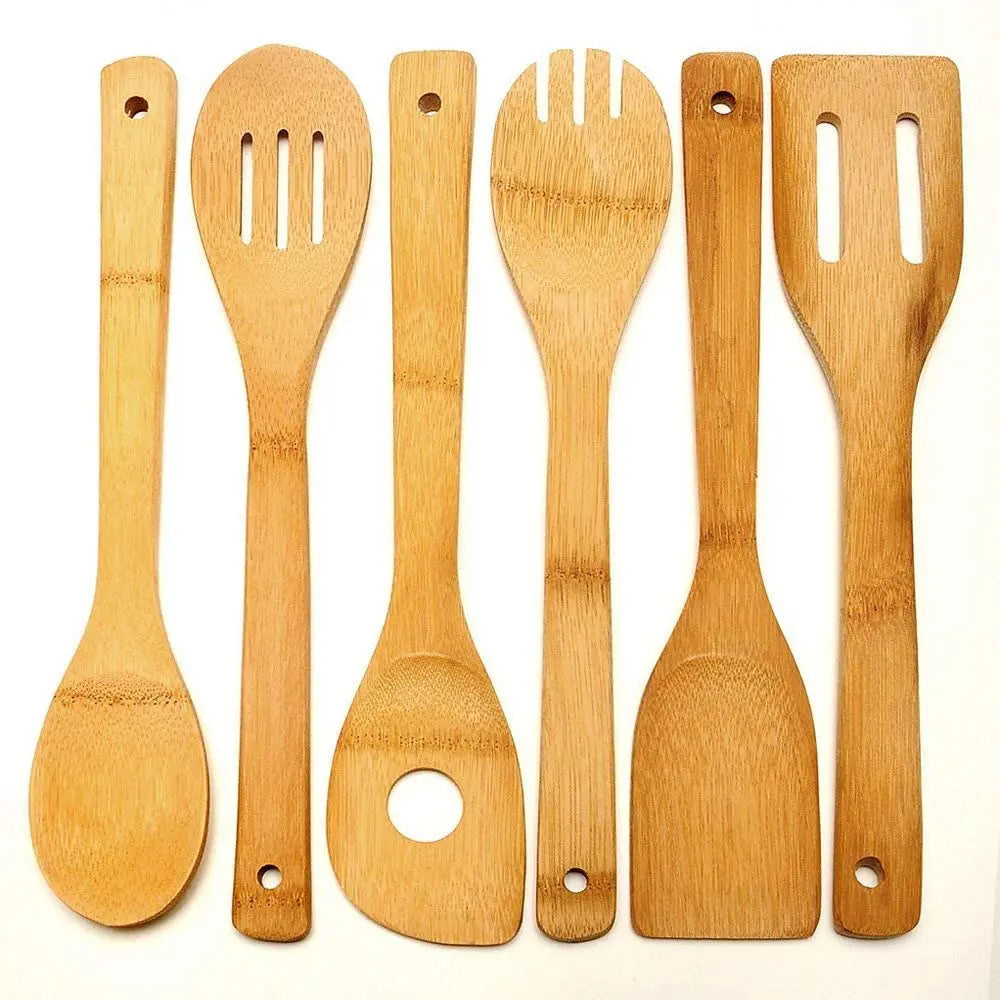 Custom Logo Heavy-Duty Bamboo Kitchen Utensils Set Eco-Friendly Soft Spoons for Cooking Safe Accessory Set for Food