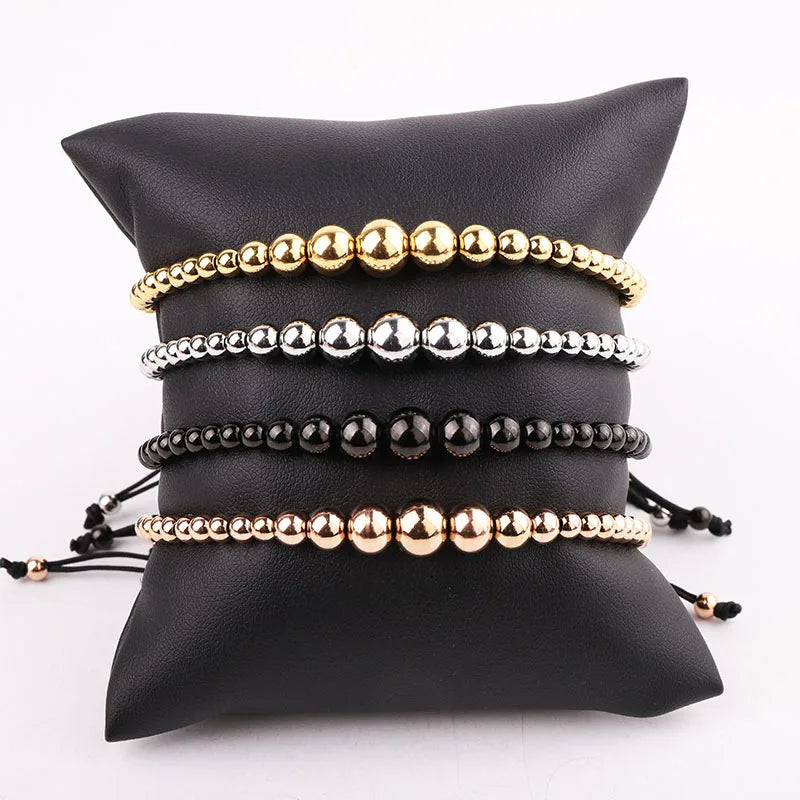 Hot Selling High Quality 18K Gold Plated Color Not Fade Stainless Steel Beads Custom Adjustable Bracelet for Men Women