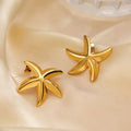 New Vintage Gold Plated Stainless Steel Starfish Stud Earrings Fashion Statement Jewelry for Party for Women