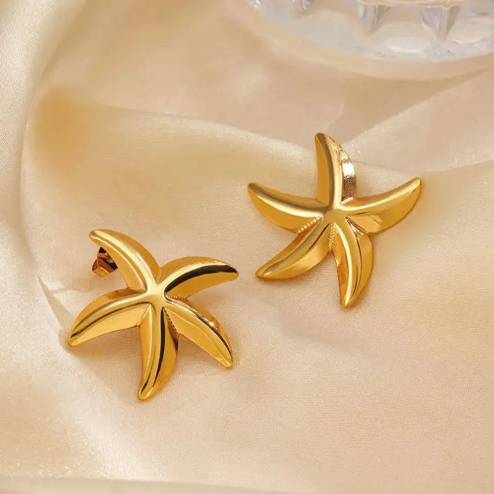 New Vintage Gold Plated Stainless Steel Starfish Stud Earrings Fashion Statement Jewelry for Party for Women
