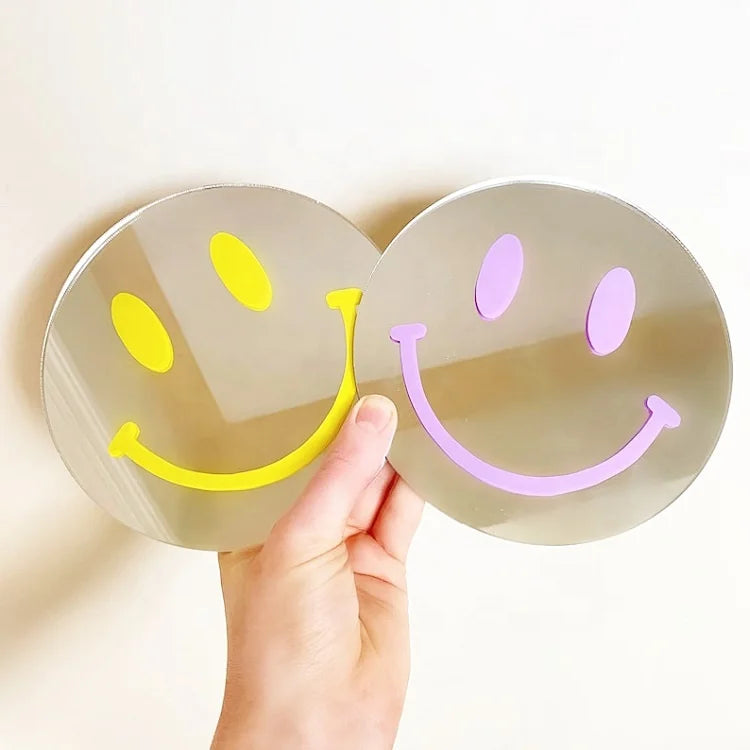 Custom Smiley Disc Mirror Decal for Funky Round Mirror Print Positive Vibes Smile Face Transfer Wall Decal Sticker