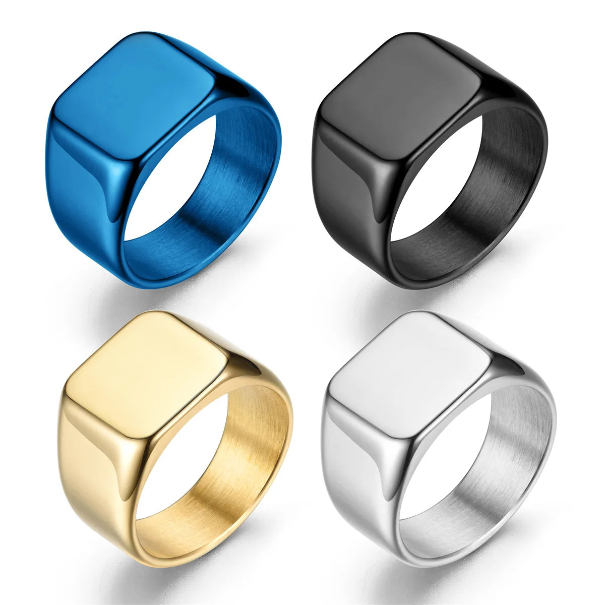 SC Hot Sale Simple Stainless Steel Rings Trendy Gold Silver Plated Rings Fashion Finger Geometric Square Rings for Men Women
