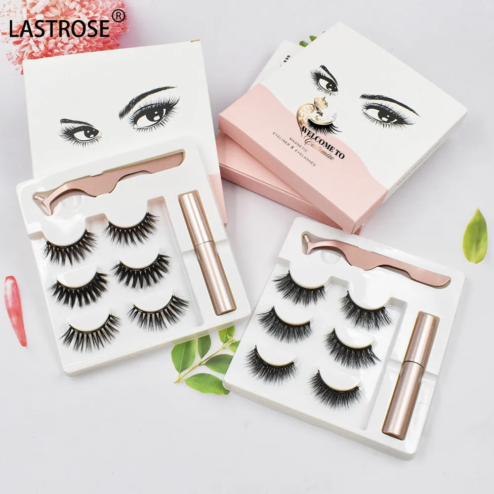 Private Label 5 Magnets Magnetic Lashes Wholesale Natural 3D Magnetic Lash Set False Eyelashes Eyeliner Tweezer Set