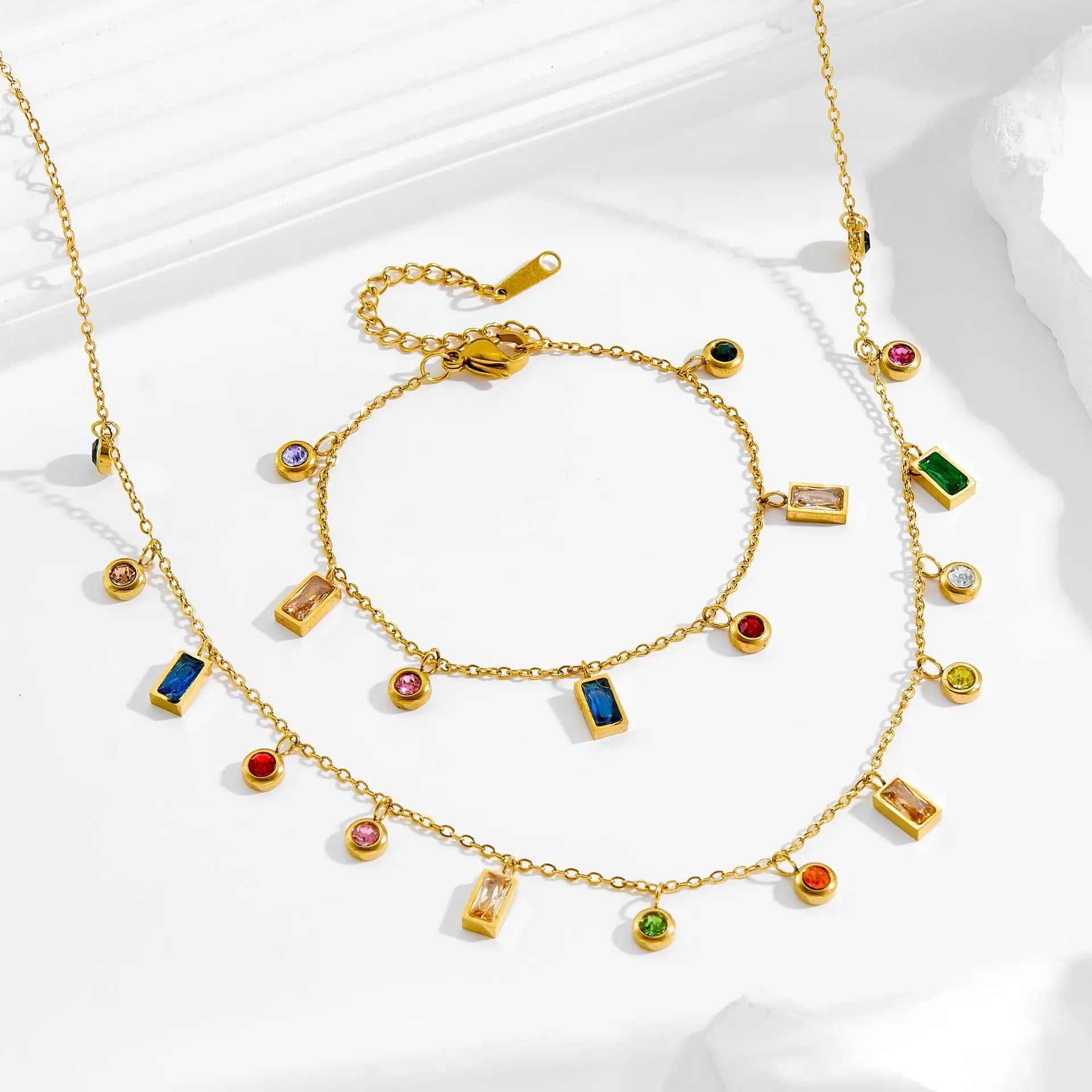 Fine Jewelry18K Solid Yellow Gold Natural Different Color Zircon Rainbow Wave Necklace Gifted for Women Birthday Party