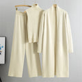 Autumn New Elegant Simple Women'S Knitted Set Sleeveless Tank Top Long Sweater Cardigan Pants Three Piece Sets