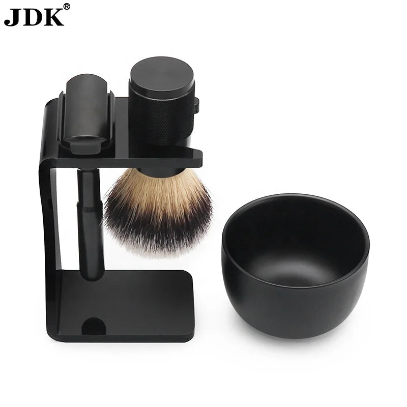 JDK Men's Shaving & Hair Removal Care Kit New with Adjustable Safety Razor and Shaving Brush Black Beard Grooming Set