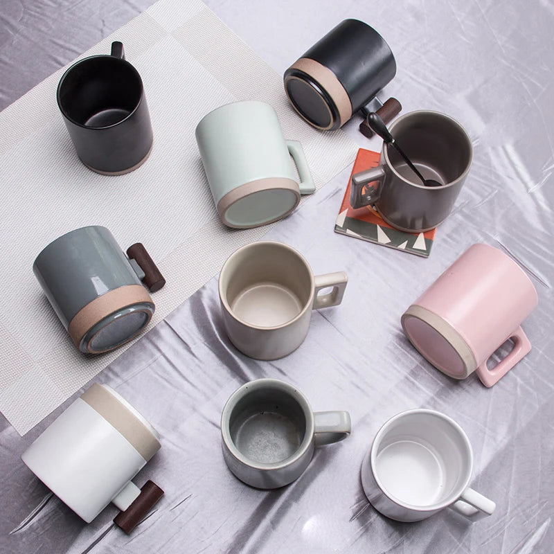 Fashion Korean Minimalist Ceramic Porcelain Eco-Friendly Coffee Mug Lid Handle Customizable Logo-Back School
