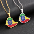 Manufacturer Enameled Stainless Steel Ethiopian Charm Necklaces 18K Gold Plated Enamel Ethiopia Flag Map Pendant Necklace