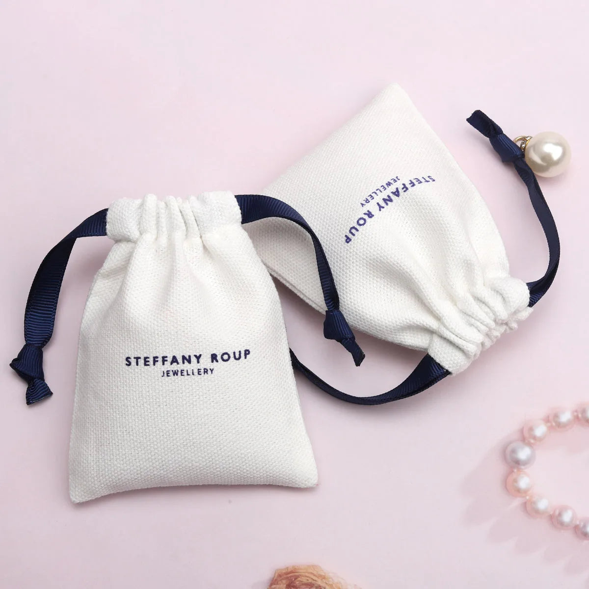 Custom Logo Printing Drawstring Brush Canvas Earring Necklace Bracelet Jewelry Bag Beige Cotton Canvas Cosmetic Pouch