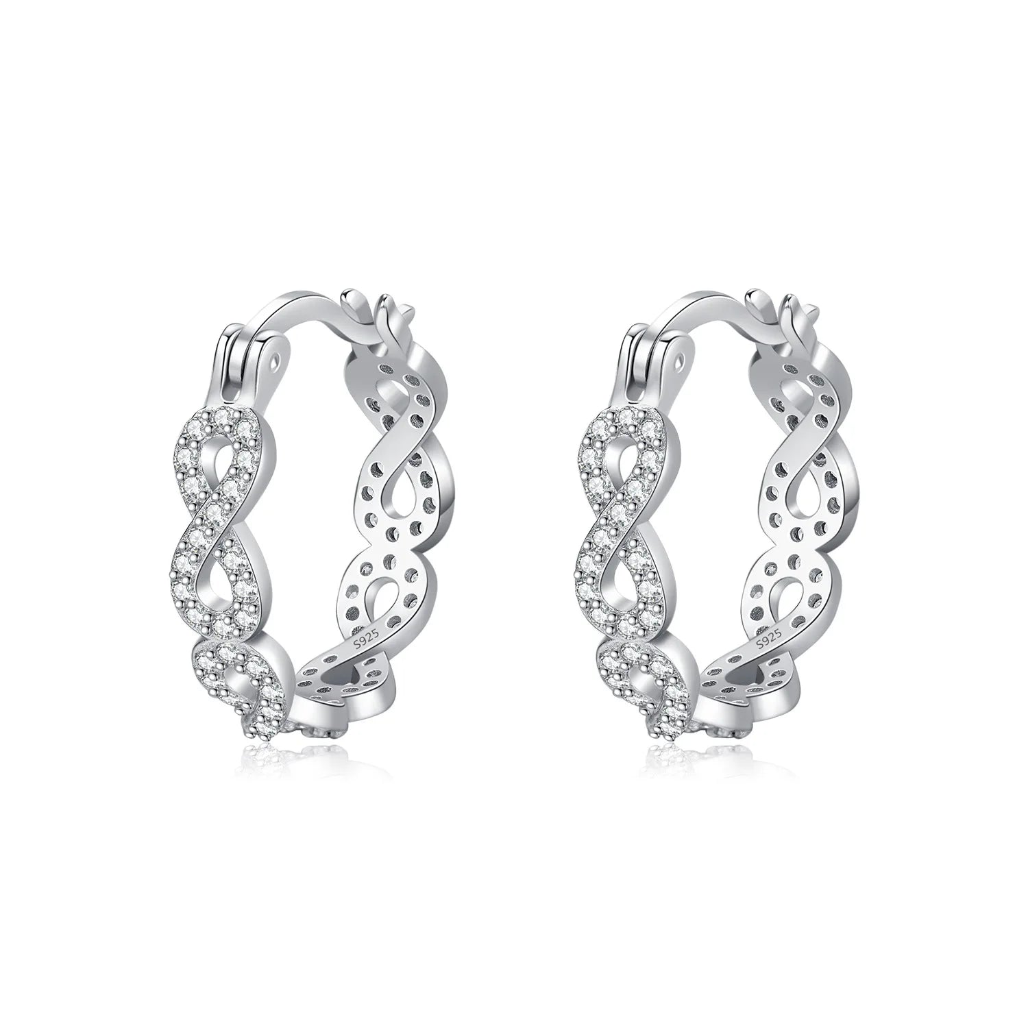 Classic 925 Sterling Silver Full Diamond Cubic Zirconia Infinite Love Hoop Earrings for Women for Parties