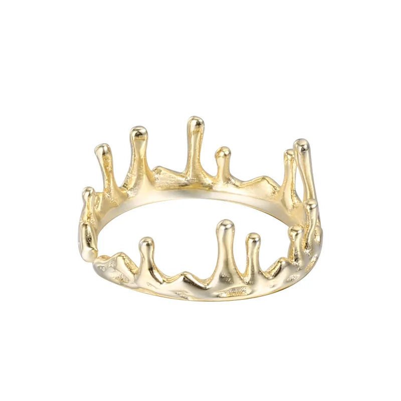 Personality Water Droplet Lava Design Open Rings Luxury Gold Plated Adjustable 925 Sterling Silver Rings for Women