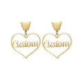Stainless Steel DIY Name and Heart Pendant Earring with Zircon Cute Princess Cut Diamond for Weddings Parties Engagements
