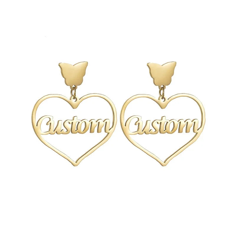 Stainless Steel DIY Name and Heart Pendant Earring with Zircon Cute Princess Cut Diamond for Weddings Parties Engagements