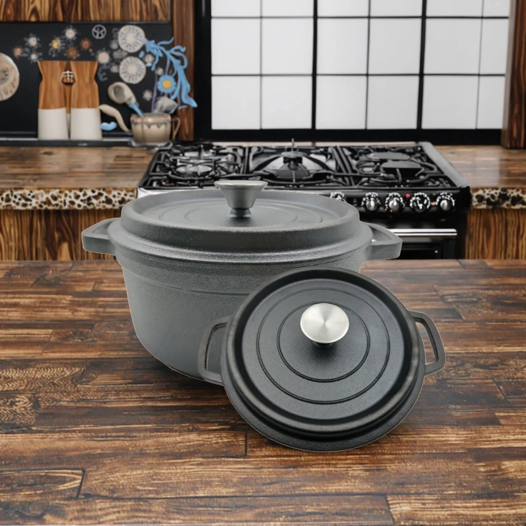 24cm Cast Iron Dutch Oven with Classic Design Enamel Coating Stock Pot for Soup for Gas Induction Cooker for Home & Camping Use